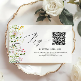 Minimalist Wildflower QR code wedding RSVP Begleitkarte