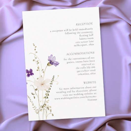 Minimalist Wildflower Romantic Botanical Wedding Begleitkarte
