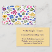 Minimalist Wildflower Seamless Pattern on White  Visitenkarte (Vorne/Hinten)