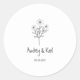 Minimalist Wildflowers Wedding Monogram Design Runder Aufkleber