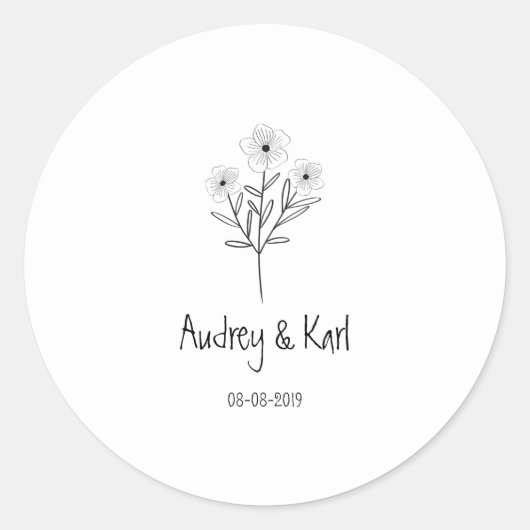 Minimalist Wildflowers Wedding Monogram Design Runder Aufkleber (Vorderseite)