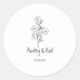 Minimalist Wildflowers Wedding Monogram Design Runder Aufkleber