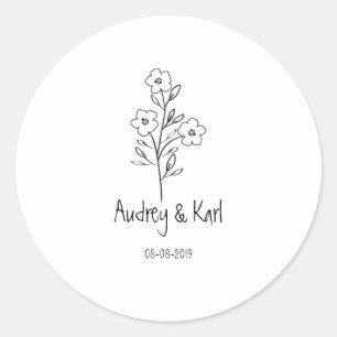 Minimalist Wildflowers Wedding Monogram Design Runder Aufkleber