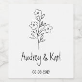 Minimalist Wildflowers Wedding Monogram Design Weinetikett (Einzelnes Label)