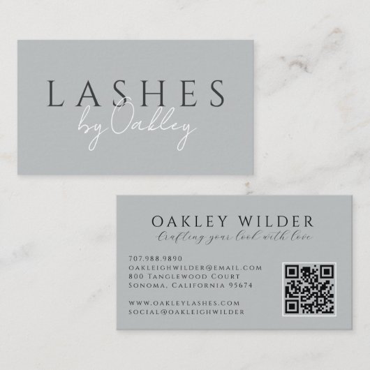 Minimalist Wimperntechnikerin Grauer QR-Code Visitenkarte (Vorne/Hinten)