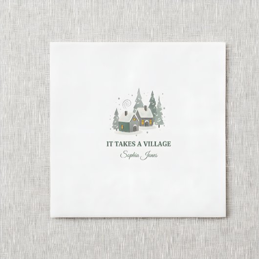 Minimalist Winter "It Takes a Village" baby shower Serviette