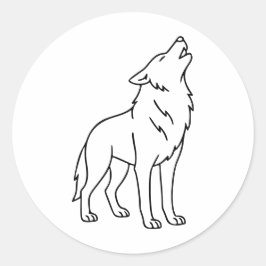 Minimalist Wolf Line Art – Howling Wildlife  Runder Aufkleber