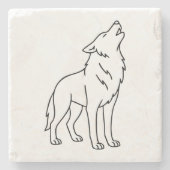 Minimalist Wolf Line Art – Howling Wildlife Steinuntersetzer (Vorderseite)