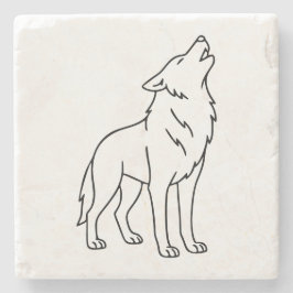 Minimalist Wolf Line Art – Howling Wildlife  Steinuntersetzer