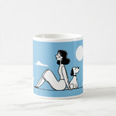Minimalist Woman and Dog Illustration Kaffeetasse (Mittel)