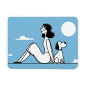 Minimalist Woman and Dog Illustration Magnet (Horizontal)