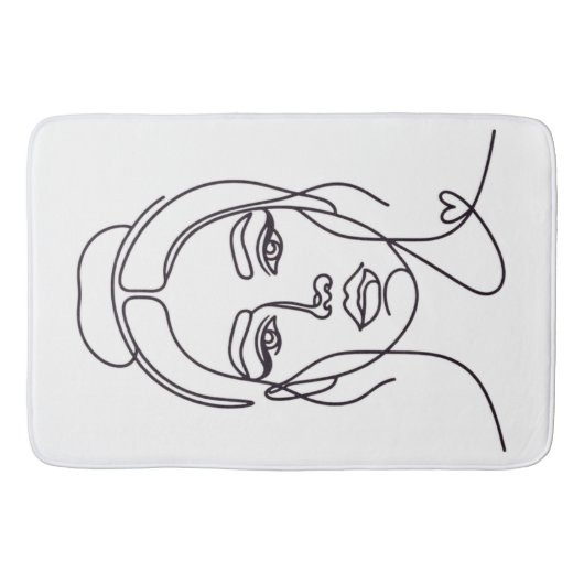Minimalist Woman Face Line Art Bath Mat Badematte (Vorderseite)