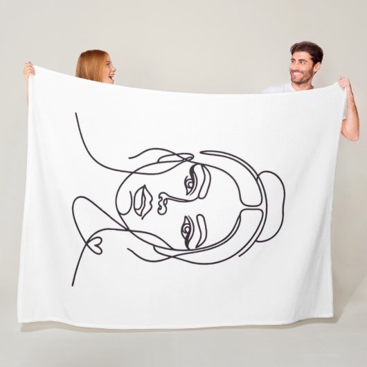 Minimalist Woman Face Line Art Fleece Blanket (Beispiel)