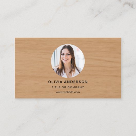 Minimalist Wood Photo with QR Code Social Media Visitenkarte (Vorderseite)