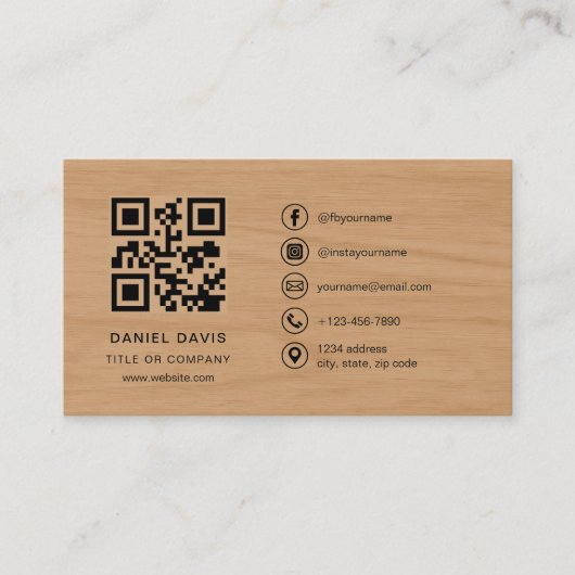 Minimalist Wood Professional Company Logo QR Code Visitenkarte (Vorderseite)