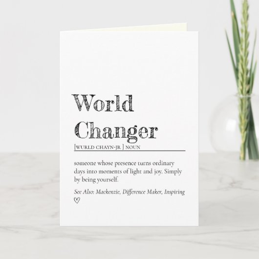 Minimalist World Changer Inspirational Definition Karte (Vorderseite)