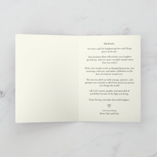 Minimalist World Changer Inspirational Definition Karte (Innenseite)