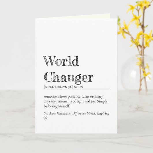 Minimalist World Changer Inspirational Definition Karte (Gelbe Blume)