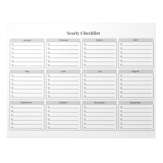 Minimalist Yearly Checklist Notepad Notizblock (Vorderseite)