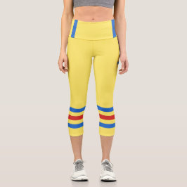 Minimalist, Yellow color Blue Red Retro Stripes Capri Leggings