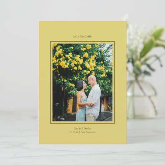 Minimalist Yellow Elegant Wedding Custom Photo Save The Date (Stehend Vorderseite)