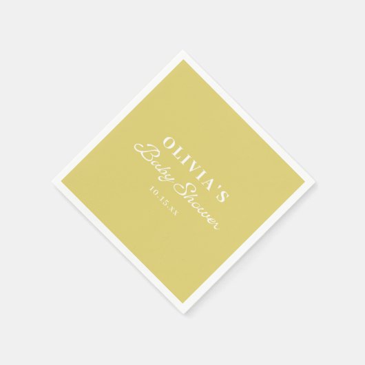 Minimalist Yellow Retro Script Baby Shower Custom Serviette (Ecke)