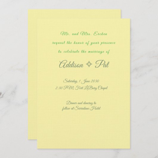 Minimalist Yellow & Sage Green Wedding Invitation Einladung (Vorne/Hinten)