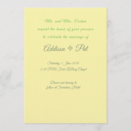 Minimalist Yellow & Sage Green Wedding Invitation Einladung (Vorderseite)
