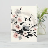 Minimalist Zen Ink Bunny Cherry Blossoms Ankündigung (Stehend Vorderseite)