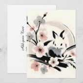 Minimalist Zen Ink Bunny Cherry Blossoms Ankündigung (Vorne/Hinten)