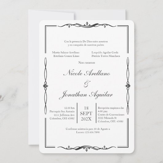 Minimalista blanco y negro invitación de boda einladung (Vorderseite)