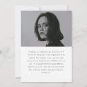 Minimalistic 2-Photo Black White Script Graduation Dankeskarte (Rückseite)