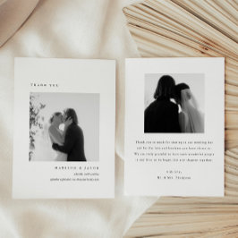 Minimalistic 2-Photo Black & White Wedding Custom Dankeskarte