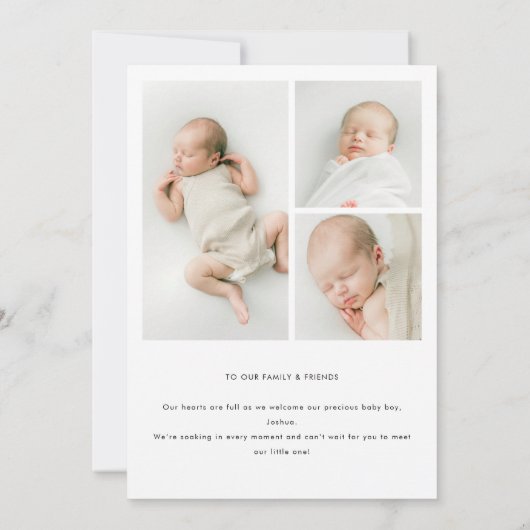 Minimalistic 4-Photo Collage New Baby Birth Ankündigung (Rückseite)