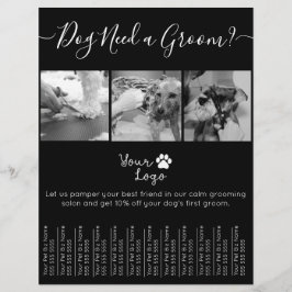 Minimalistic Black and White Dog Grooming Add Logo Flyer