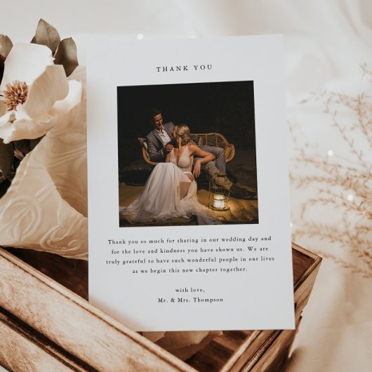 Minimalistic Black & White 2-Photo Wedding Dankeskarte