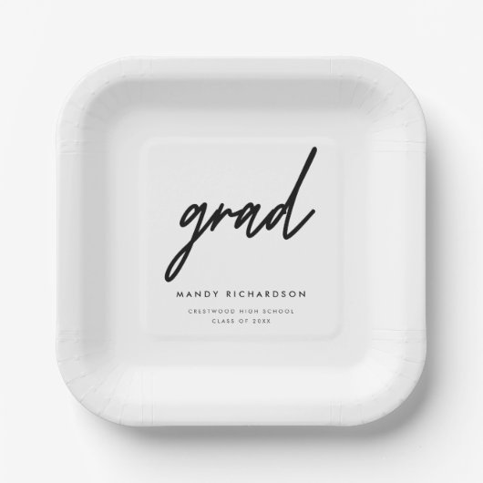 Minimalistic Black & White Custom Graduation Party Pappteller (Vorderseite)