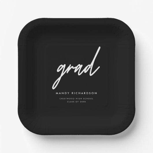 Minimalistic Black & White Custom Graduation Party Pappteller (Vorderseite)