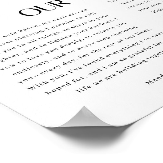 Minimalistic Black & White Leaf Wedding Vows Poster (Ecke)
