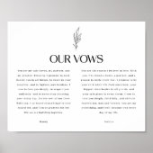 Minimalistic Black & White Leaf Wedding Vows Poster (Vorne)