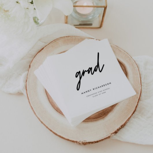 Minimalistic Black & White Script Graduation Party Serviette