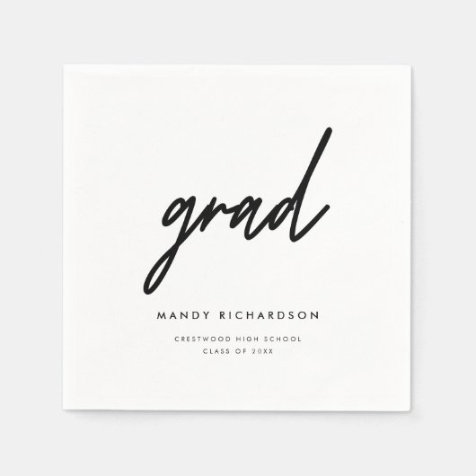 Minimalistic Black & White Script Graduation Party Serviette (Vorderseite)
