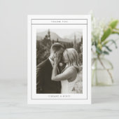 Minimalistic Black & White Wedding Photo Script Dankeskarte (Stehend Vorderseite)