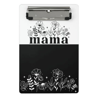 Minimalistic Black & White Wildflower Mama Custom Mini Klemmbrett