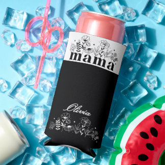 Minimalistic Black & White Wildflower Mama Custom Selters Dosenkühler