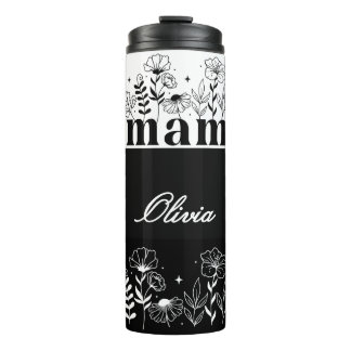 Minimalistic Black & White Wildflower Mama Custom Thermosbecher