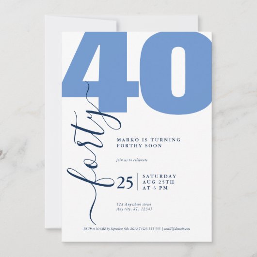 Minimalistic Blue Calligraphy Birthday Invitations Einladung (Vorderseite)