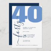 Minimalistic Blue Calligraphy Birthday Invitations Einladung (Vorne/Hinten)