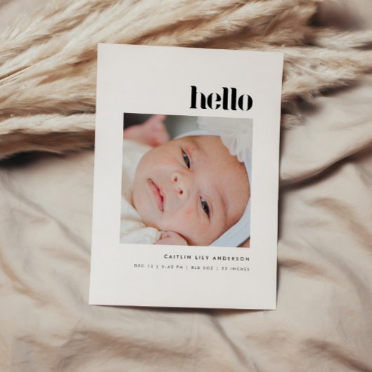 Minimalistic Bold "Hello" 5-Photo Baby Birth Ankündigung