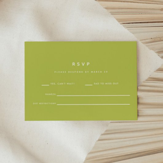 Minimalistic Bright Lime Green Wedding RSVP Karte